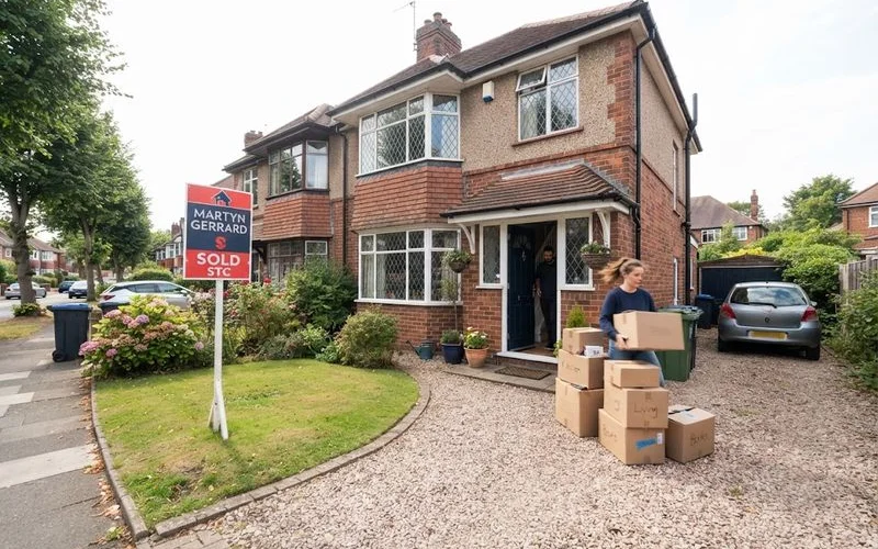 A sold house with a garden, representing the sale of a family home